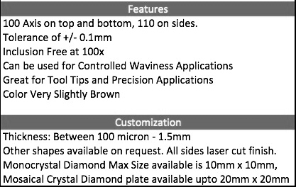 CVD Laser Cut Diamond plates, wafer